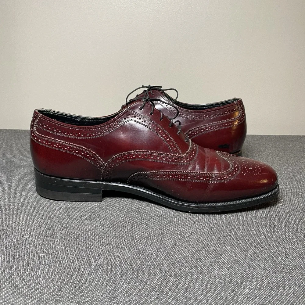 VTG Florsheim Imperial Shortwing Wingtip Oxford 11 EEE Burgundy Leather 93327